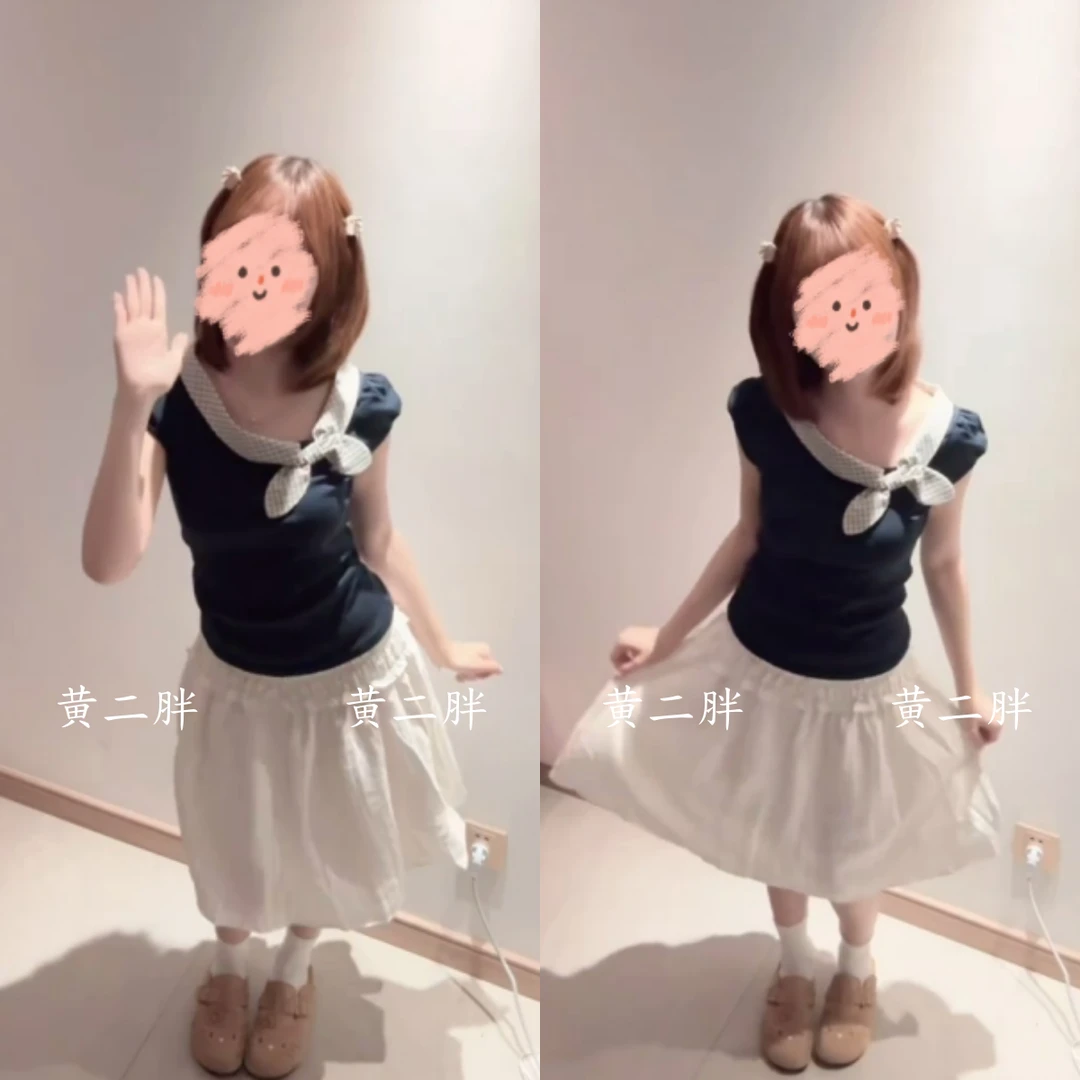 韩系甜美蝴蝶结短袖T恤女休闲百搭简约半身裙两件套2025夏季新款