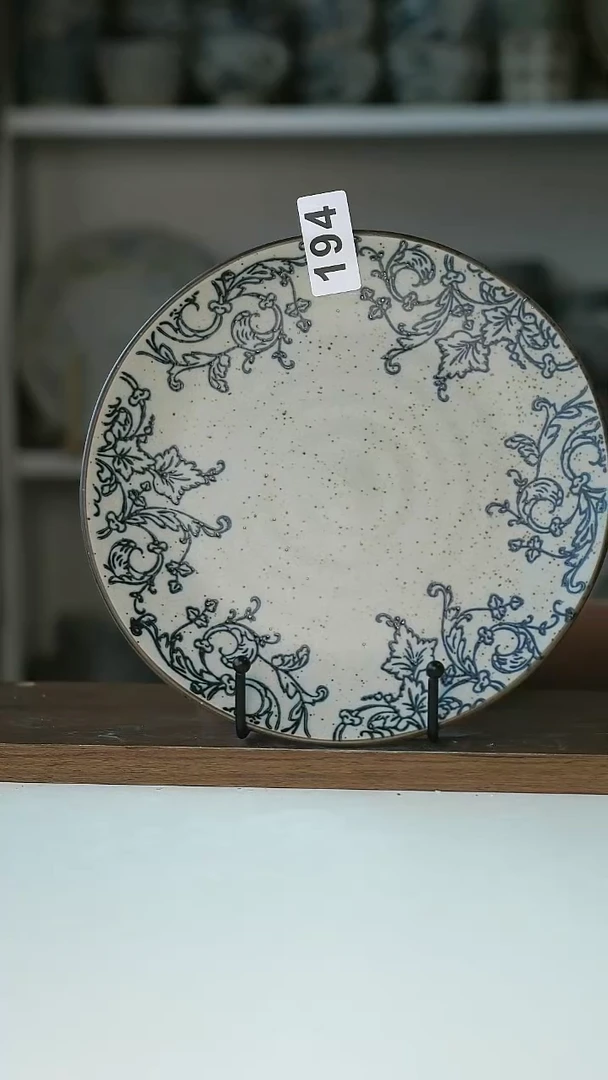 194微瑕粗陶手绘葡萄藤早餐盘21cm@4-2@