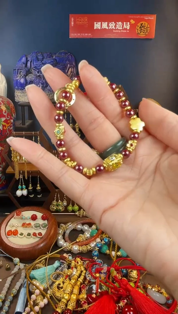 天然辰砂欢***吟，紫金砂手串