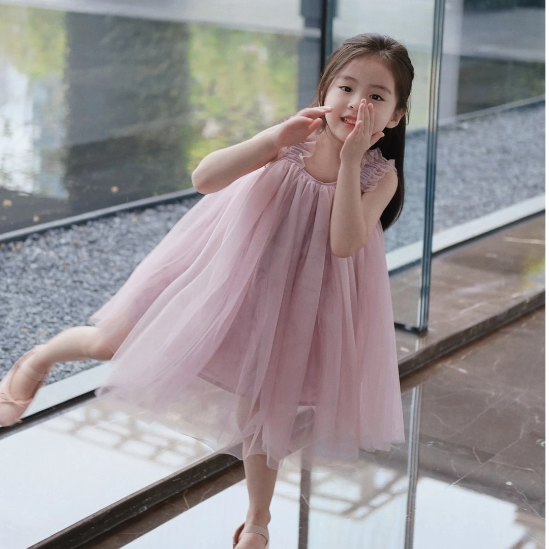 壹妈韩版童装女童洋气网纱公主裙新款网红裙子女孩夏装吊带连衣裙