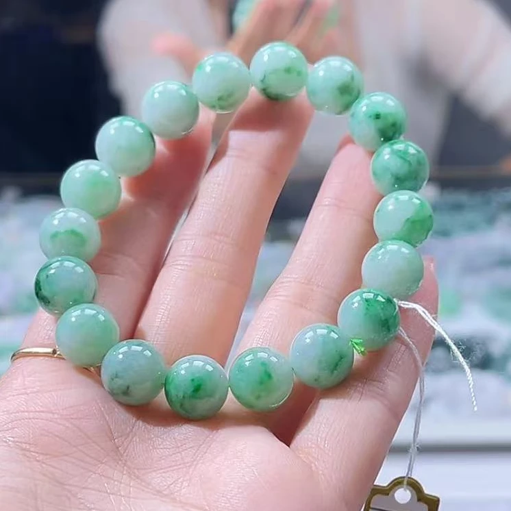 缅甸天然A货翡翠飘花圆珠手串珠串珠链卡11+多样性发其一