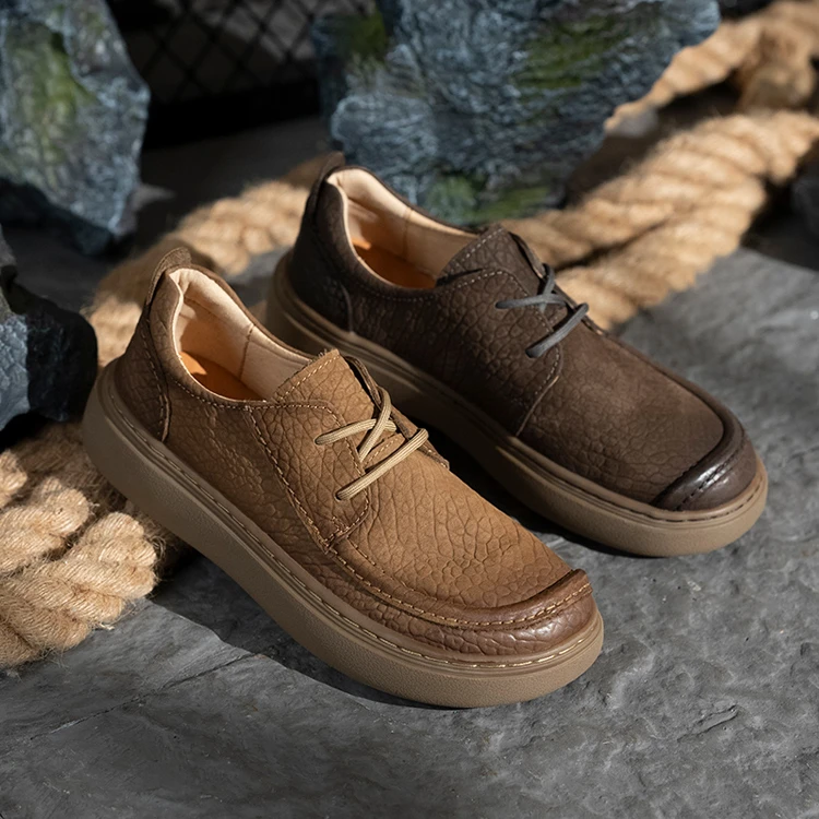 【摩拉系列】大象纹摩拉水牛皮车缝线休闲皮鞋厚底男士平底百搭时尚