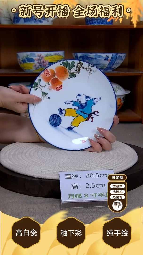 盘【陶源造】景德镇手绘釉下彩陶瓷餐具