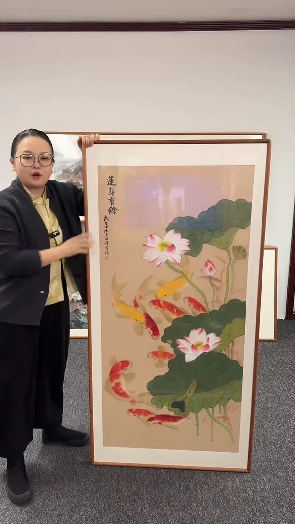 【闪购商品】国画九鱼图155*78荷花横版