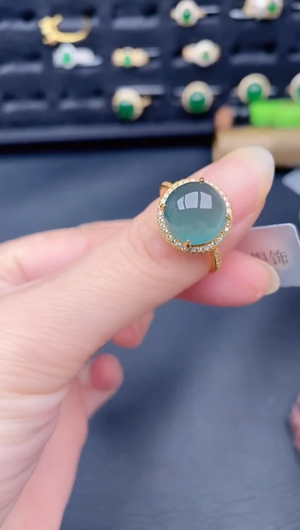 银S925镶嵌戒指翡翠天然a货翡翠107