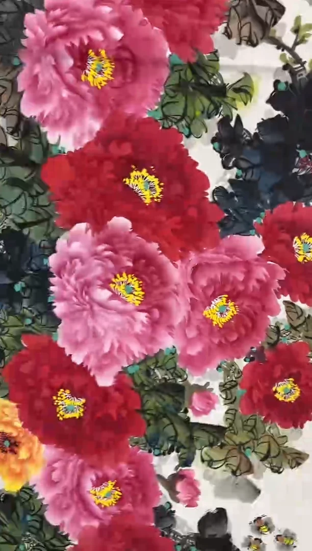 国画郑秀云 小六尺 深色牡丹