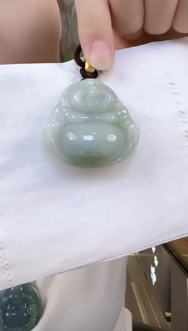 颈饰未镶嵌翡翠孤品翡翠A货白佛公吊坠