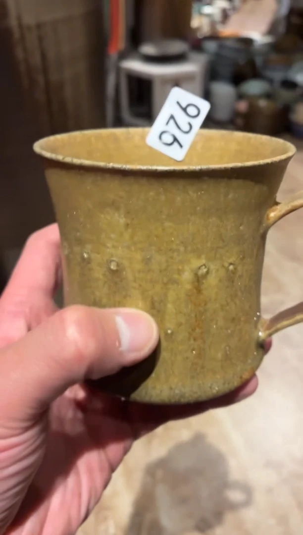 瓷片小****5926微瑕粗陶手工黄色咖啡杯1个