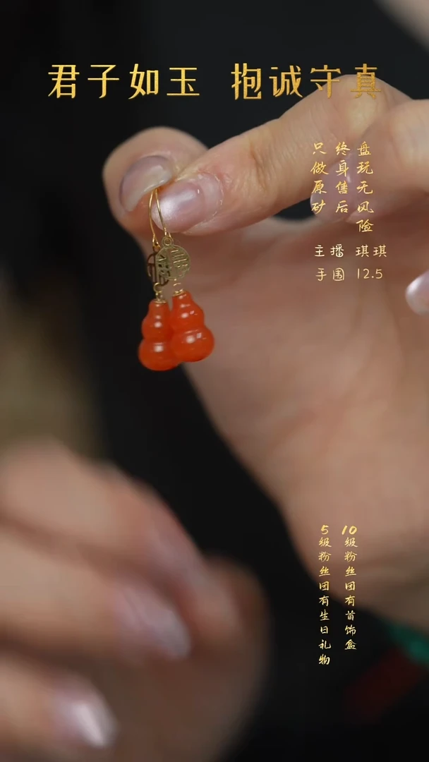 18K金镶嵌V20（多样性发一件）南红玛瑙耳钩