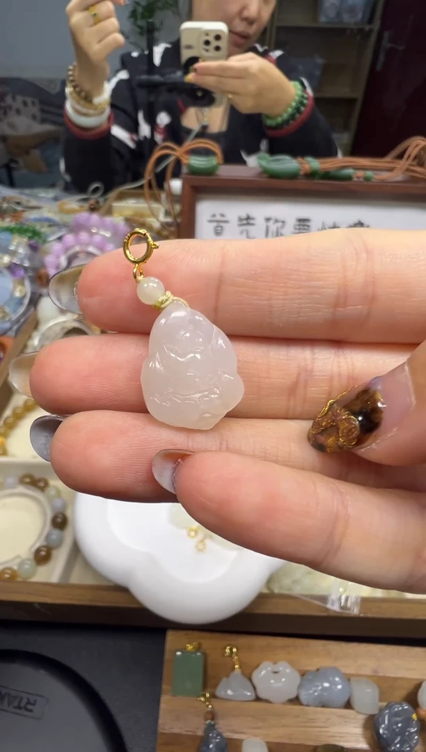 吊坠(不含链)未镶嵌和田玉藕粉凤九吊坠一只