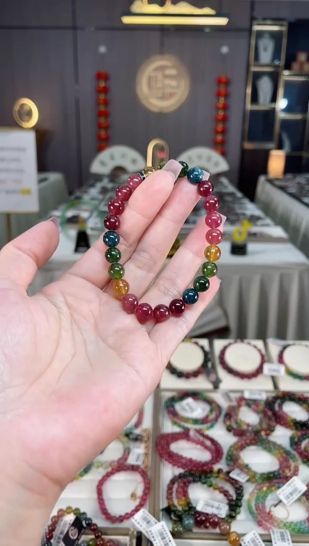 未镶嵌冰透体老矿碧玺色标彩虹单圈手串7mm+碧玺hon多样性发一条