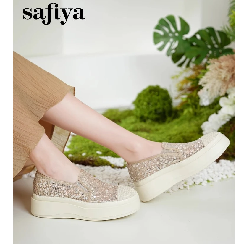 索菲娅2025春夏休闲百搭编织懒人透气亮片蕾丝渔夫鞋SFD1112257