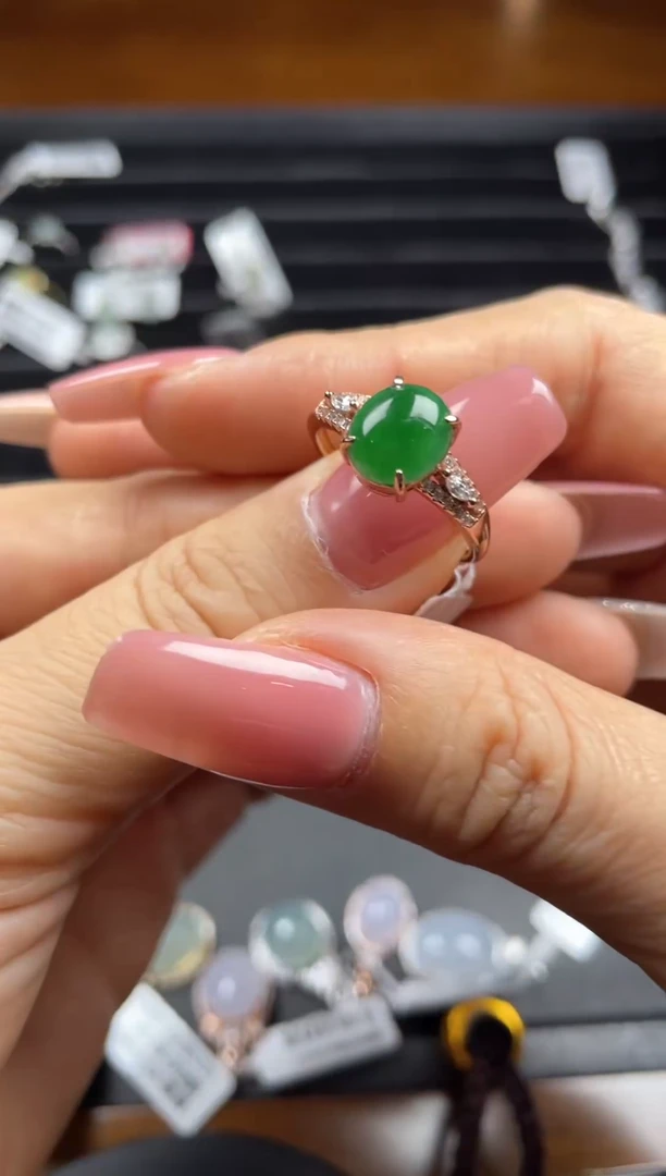 银S925镶嵌戒指翡翠天然翡翠A货