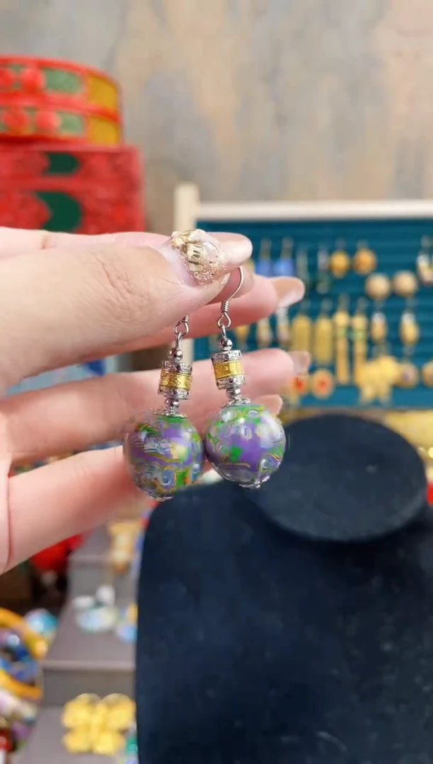 【闪购商品】非遗犀皮漆精品耳环紫色