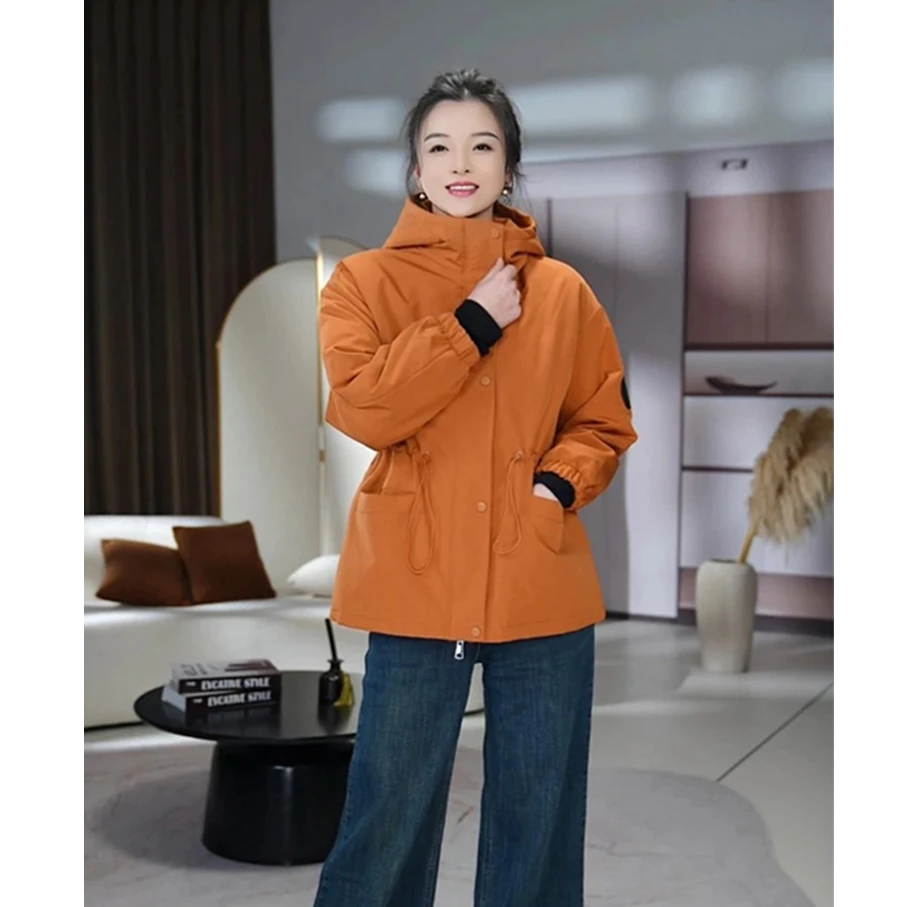 中长款收腰加棉服风衣外套女秋冬季新款爆遮屁股休闲薄棉袄冲锋衣