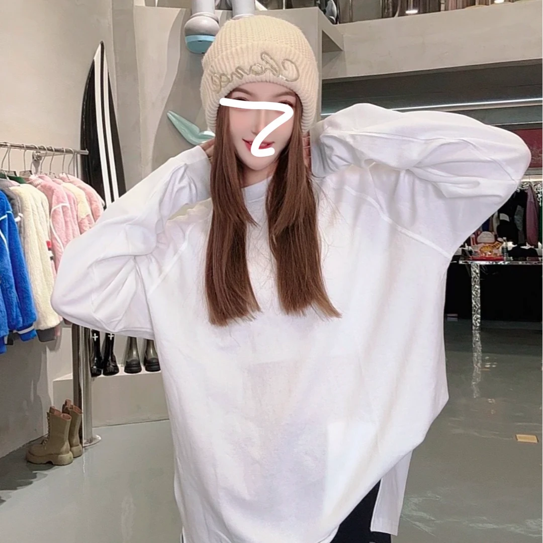 天一~双侧开叉早春新款宽松中长款大码T恤女薄款韩版9688