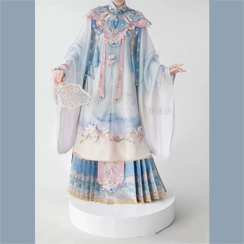 【琉璃百合】汉服女明制立领长衫重工刺绣云肩新款马面裙春夏秋套装