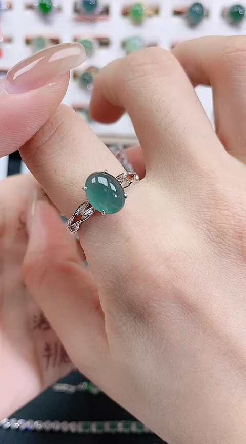 银S925镶嵌戒指翡翠天然翡翠