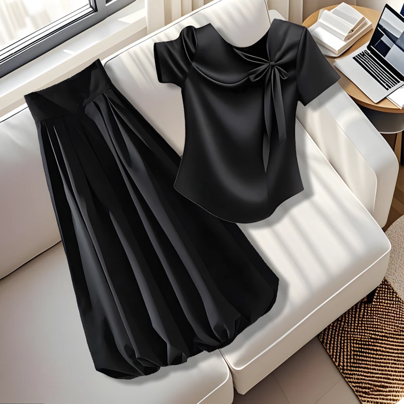 夏季时尚套装女新中式百搭老钱风松弛感盘扣短袖上衣半身裙两件套