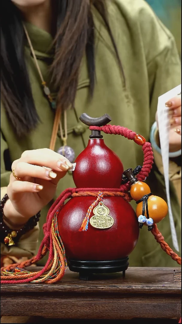 YT060精品藏绳款天然酒葫芦（一物一拍）+原色小手捏