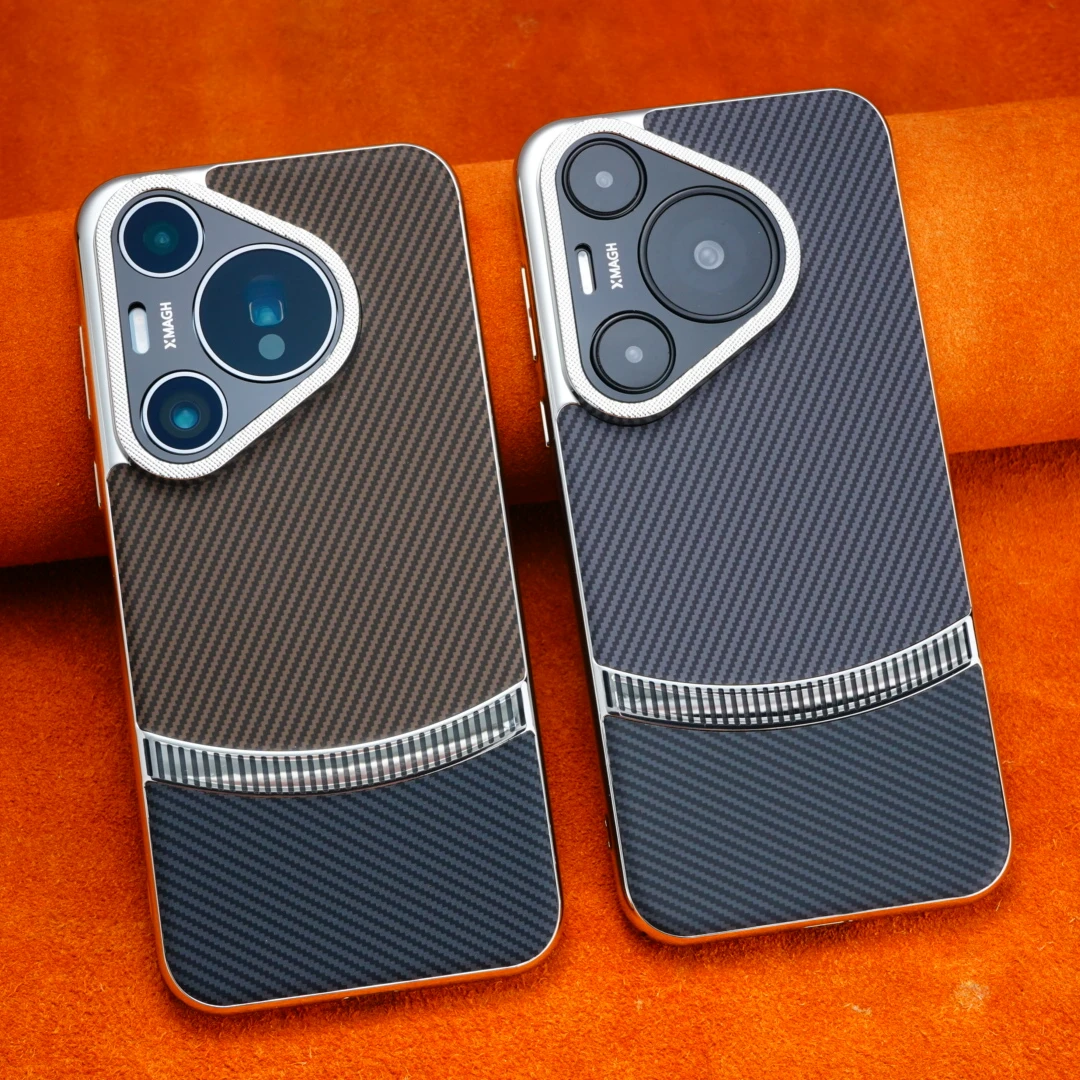 适用华为Pura70Pro碳纤维纹电镀手机壳高档精孔Pura70商务防摔男