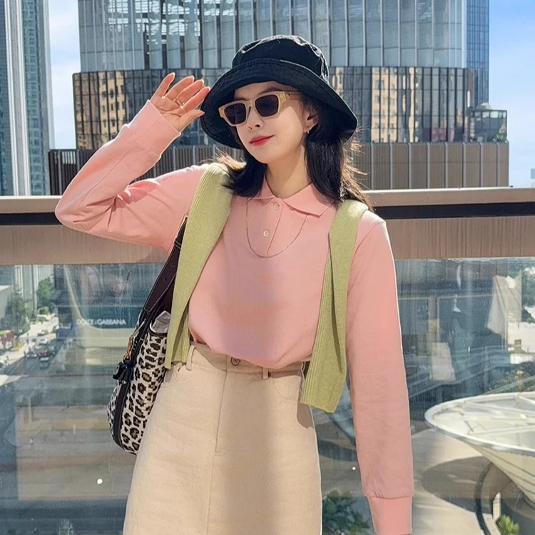 莉贝琳sisy长袖polo衫女半开门襟学院风上衣S25101TS05