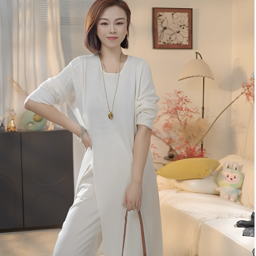 长袖升级款【丁夫人】气质轻奢女装显瘦镂空百搭中长款针织连衣裙