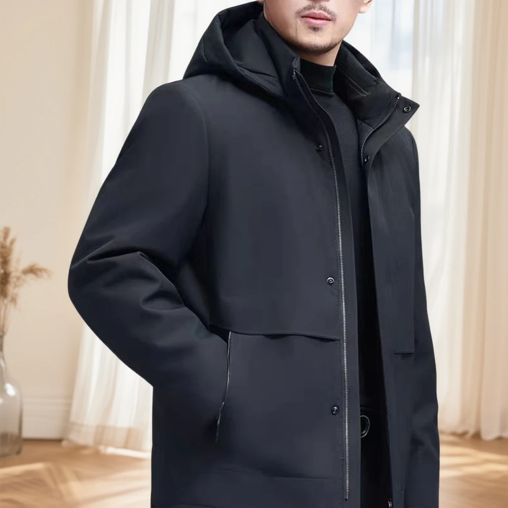 男式商务 连帽黑色大气 冬季休闲 可脱卸棉外套