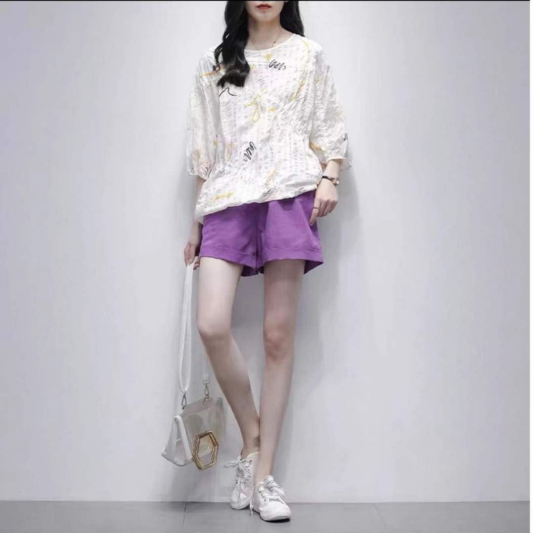 【TD】阔腿短裤女2025夏季新款薄款高腰垂感简约百搭休闲裤5008