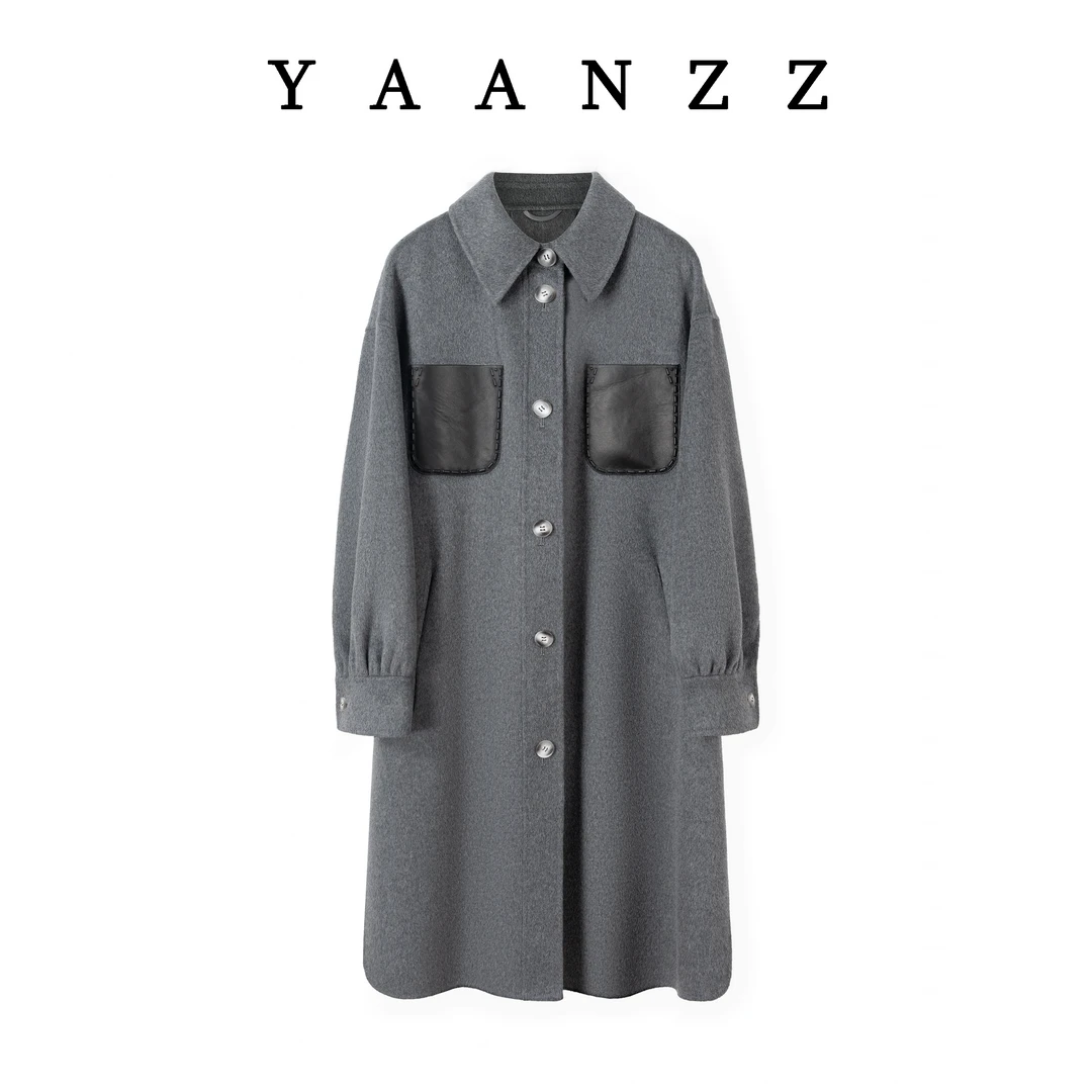 【倩倩】YAANZZ 秋冬新品轻奢款羊毛撞色翻领毛呢外套6899821