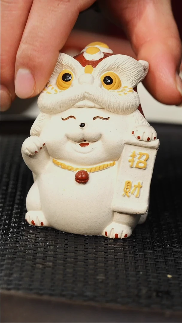 茶壶紫砂定窑白 招财猫茶宠