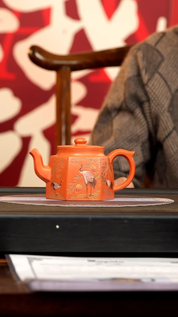 【闪购商品】紫砂茶壶PHJ 南红玉砂 六方井栏 260cc