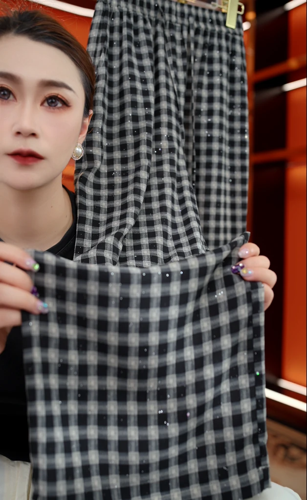 2025夏季新款格子简约时尚气质通勤宽松休闲百搭直筒裤