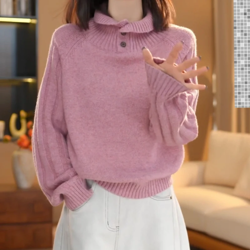 【朱樱】秋冬新款加厚简约时尚针织翻领套头长袖针织衫LK2508581