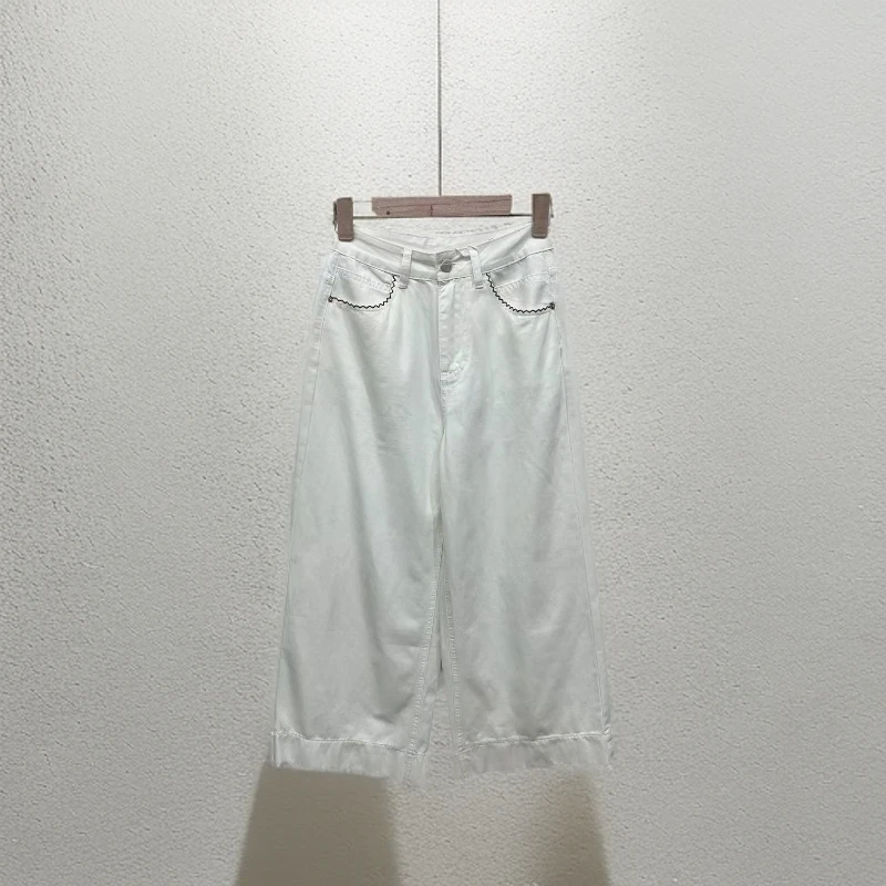 3308阔腿牛仔裤女装气质显瘦高腰无弹白色牛仔裤
