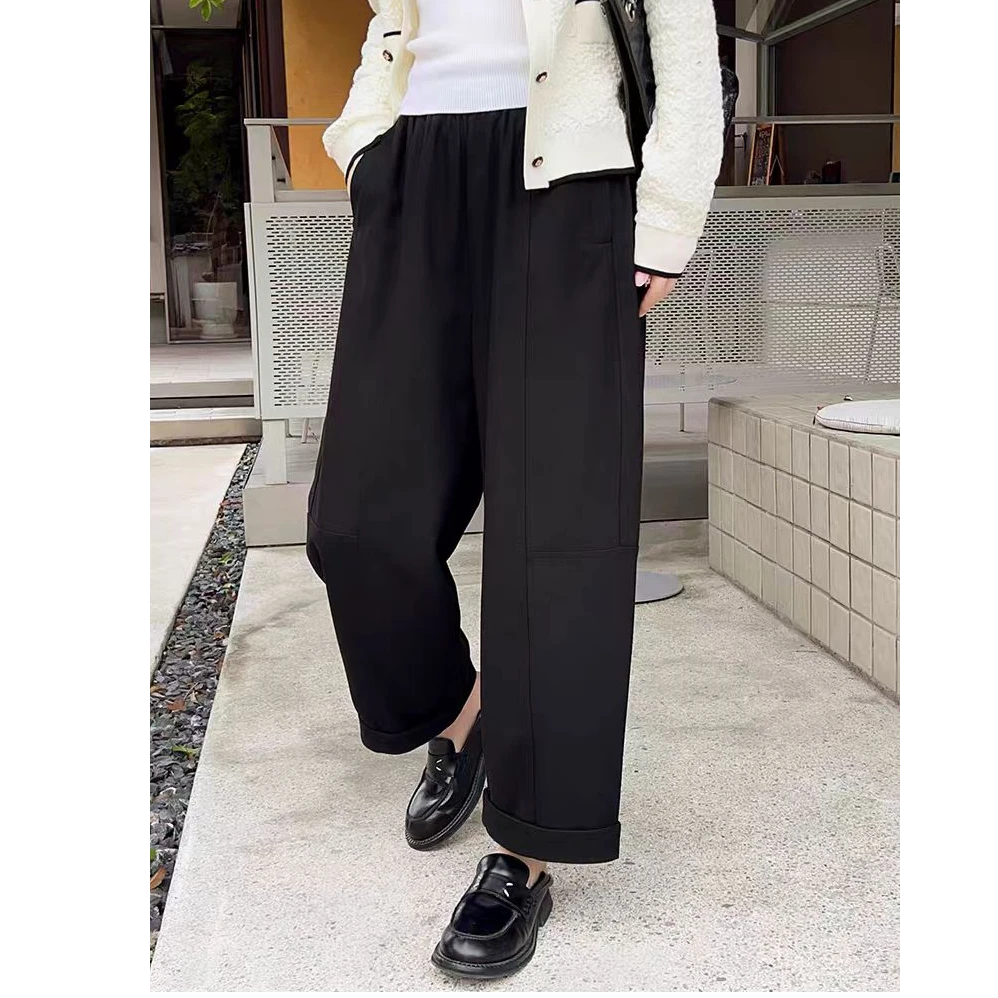 秋季新款自带弹力舒适松紧腰立裁锥形休闲裤(D7-2)66603