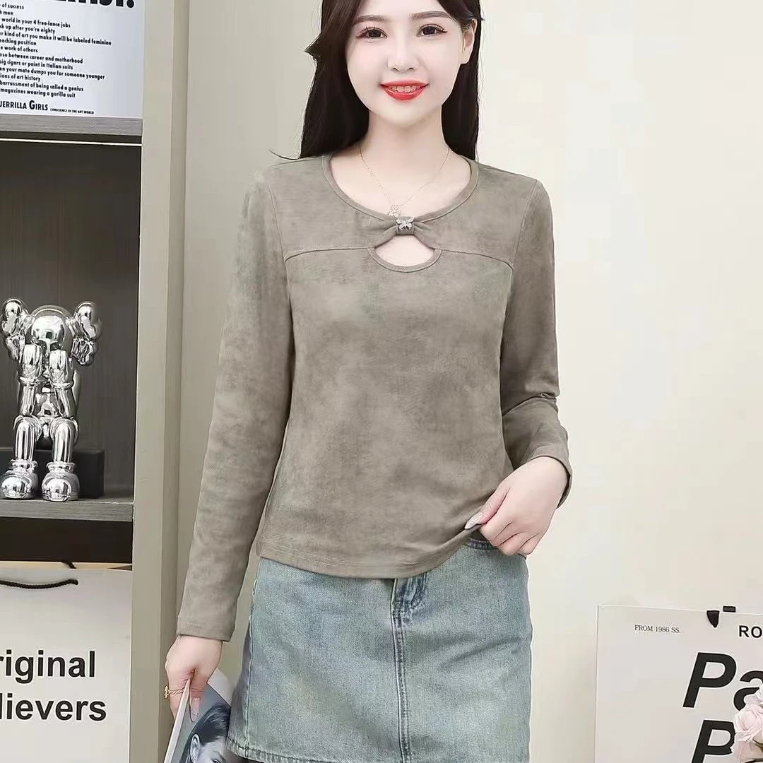 8667#【衣长50】新款修身显瘦百搭长袖打底小衫上衣