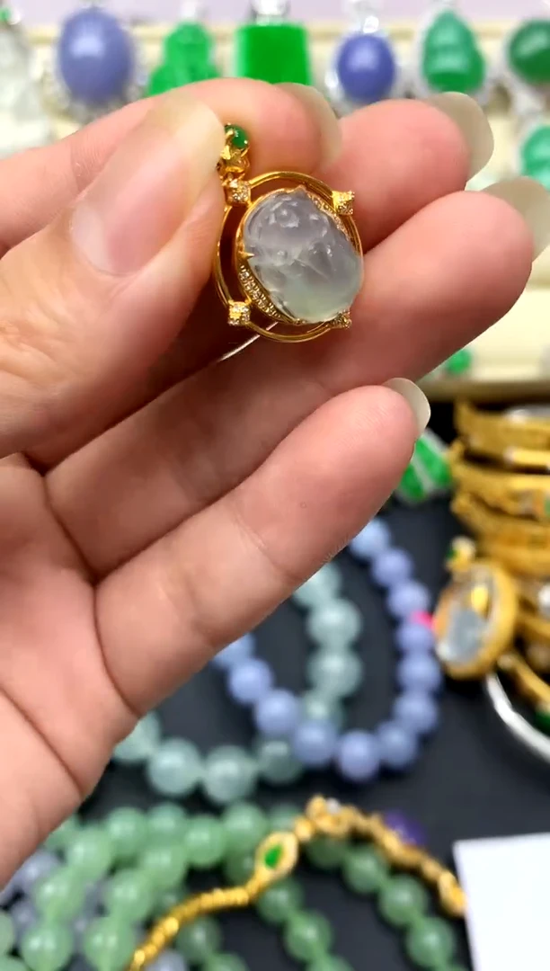 翡翠18K金镶嵌颈饰308-中国好珍宝