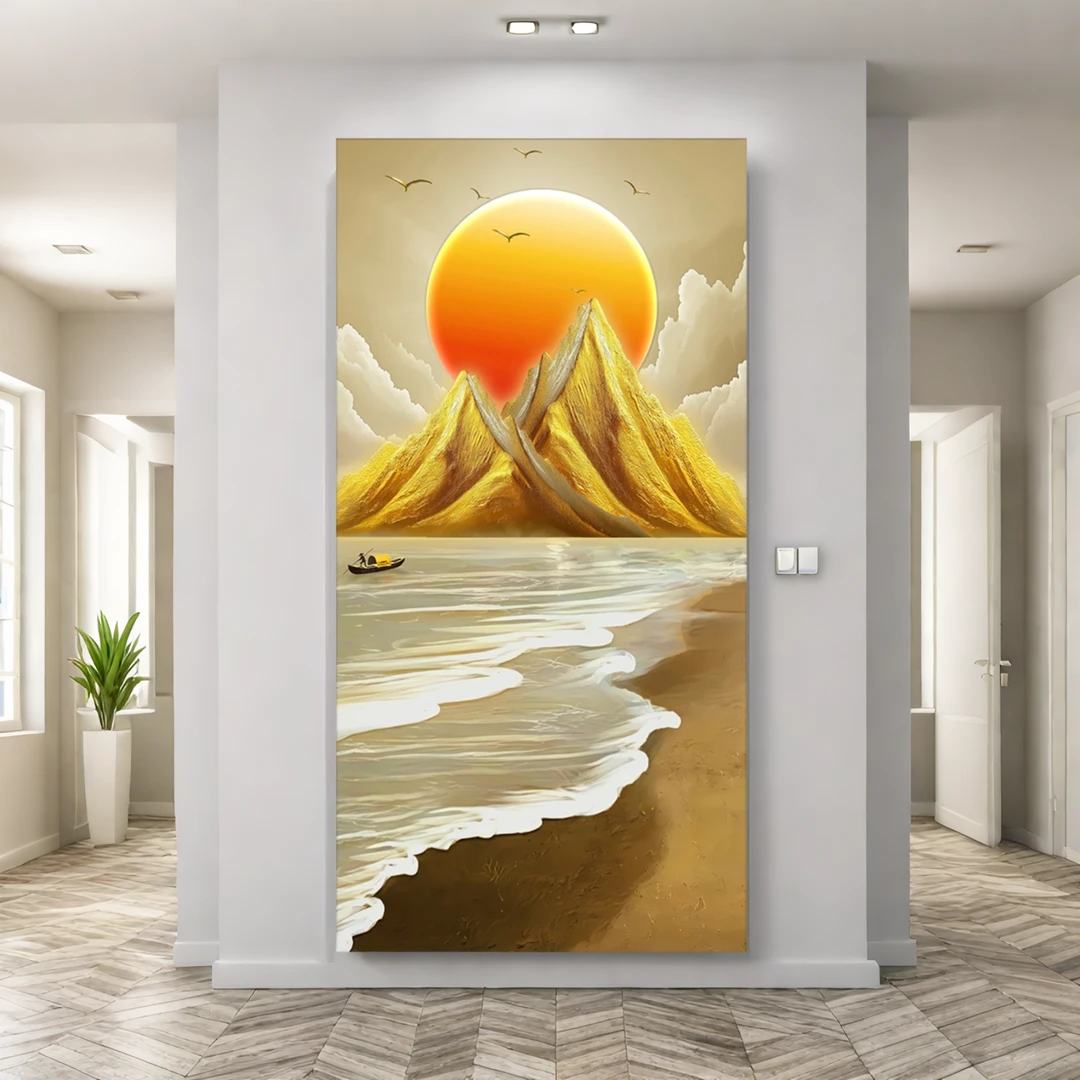 3D立体浮雕旭日东升 立体浮雕玄关画LED灯光氛围画