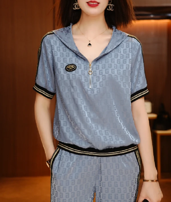 蓝调G纹-夏季极简风减龄优雅轻奢时尚百搭气质套装