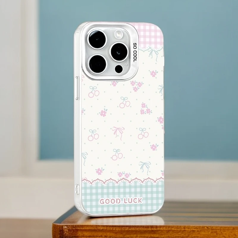 碎花樱桃彩银壳适用于iPhone苹果17手机壳华为oppo小米手机壳