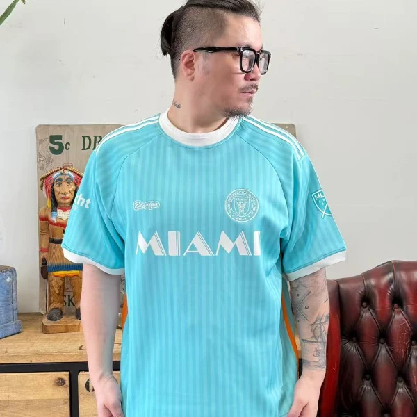 现货-迈阿密10号短袖足球服夏季休闲运动美式速干刺绣印花