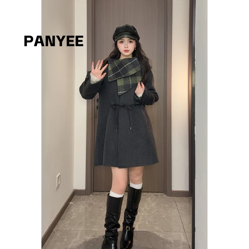 【潘潘定制】【格雷大衣】  宽松百搭原创设计围巾款双面手缝女士大衣