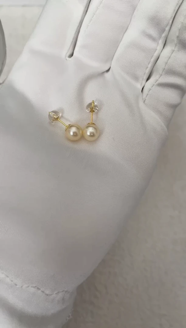 银S925镶嵌海水珍珠耳饰AK羽皇金素钉7-7.5mm