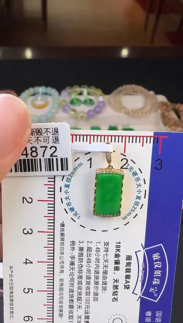 翡翠18K金镶嵌颈饰DK4872辣绿无事牌