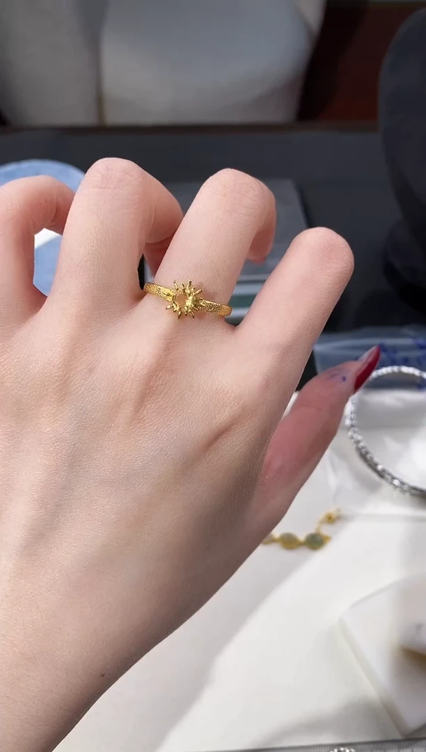 银S925镶嵌戒指水晶黄水小太阳金色戒指
