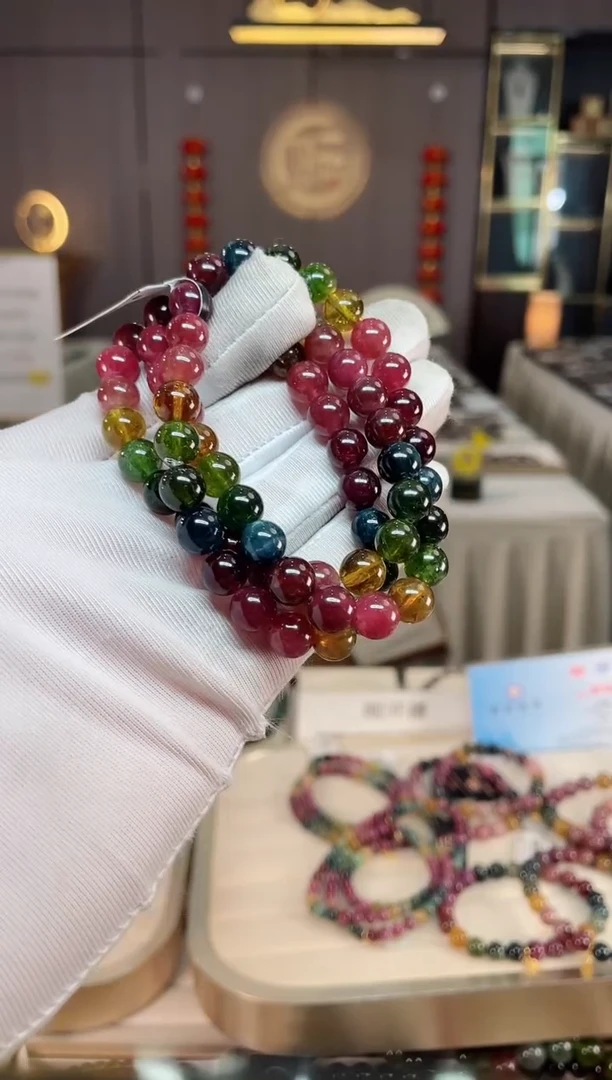 未镶嵌老矿碧玺彩虹三圈手串8mm+碧玺xion多样性发一条