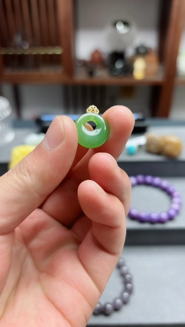 【闪购商品】和田玉吊坠18K金镶嵌18k金碧玉公主扣 QC赠链