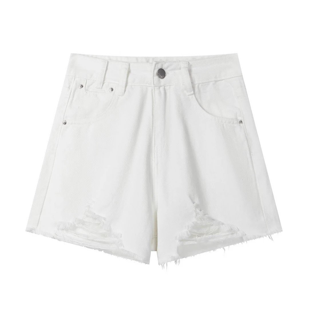 羊城故事-夏日做旧复古撕边牛仔短裤女新款辣妹百搭热裤子A95