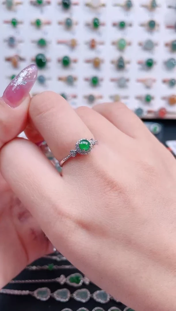 银S925镶嵌戒指翡翠天然翡翠